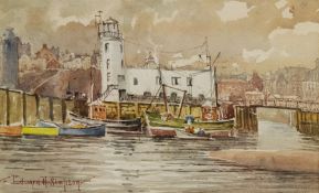 Edward H Simpson (British 1901-1989): 'The Lighthouse Scarborough Harbour'