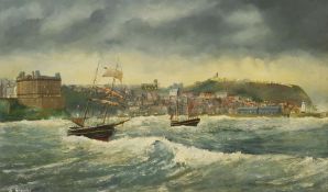 Robert Sheader (British 20th century): Shipping in Scarborough South Bay