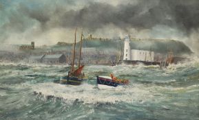 Robert Sheader (British 20th century): Lifeboat to the Rescue of a Whitby Fishing Boat