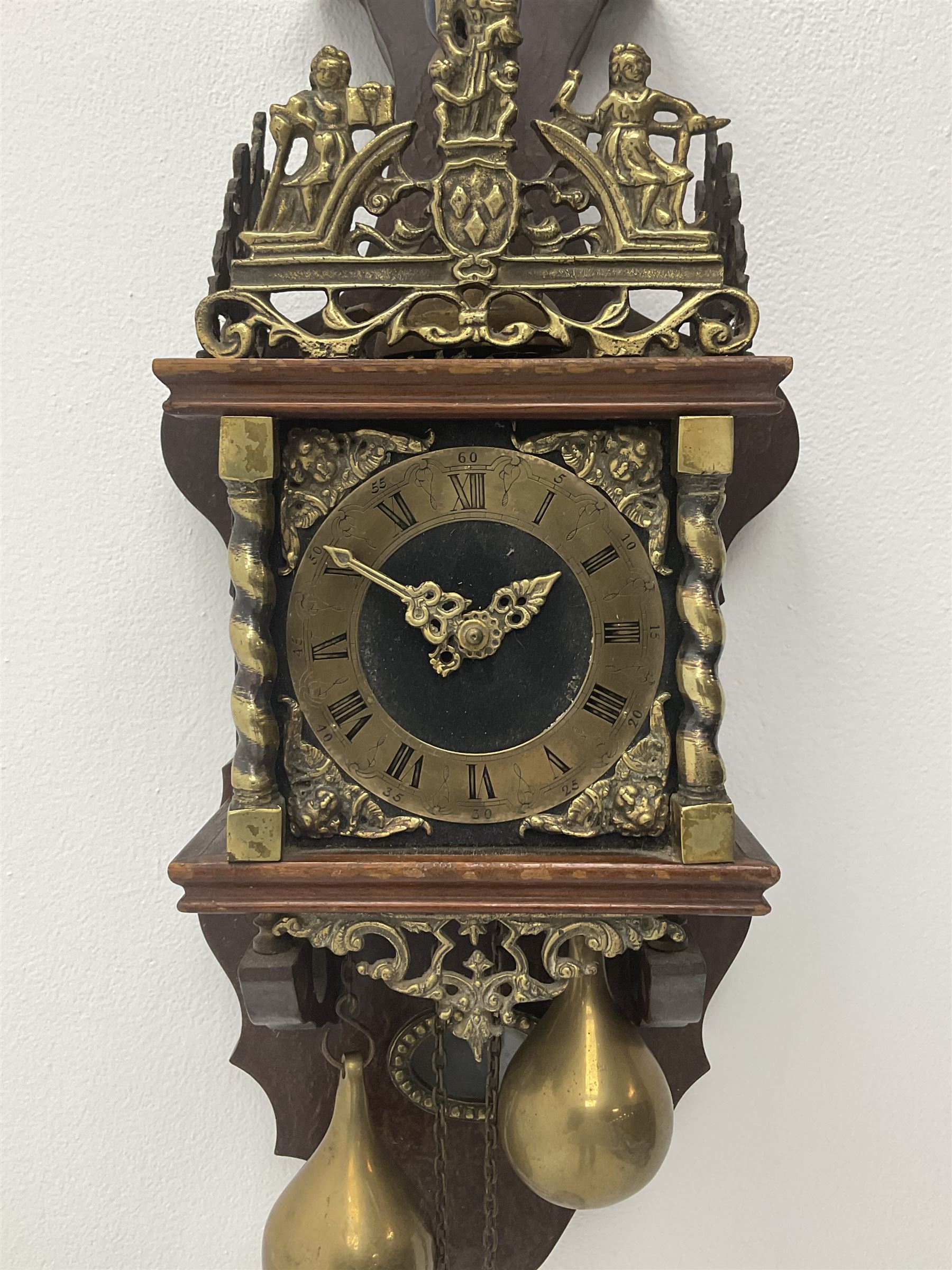 Late 20th century Dutch style figural wall clock in walnut case - Image 4 of 4