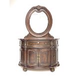 Kevin Charles American walnut demi lune shaped mirror back side cabinet with inset marble top