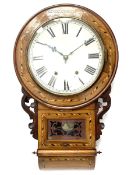 19th century inlaid walnut drop dial wall clock