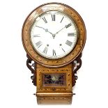 19th century inlaid walnut drop dial wall clock