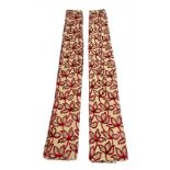 Pair lined gold ground curtains with red floral detailing with matching pole (L255cm