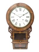 19th century inlaid rosewood drop dial wall clock