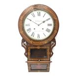 19th century inlaid rosewood drop dial wall clock