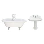 Roll top bath on ball and claw feet with chrome mixer tap and shower head attachment (W76cm