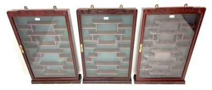 Three Chinese rosewood wall hanging cabinets