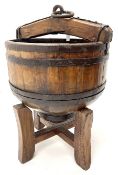 18th century continental hardwood coopered well bucket on stand