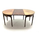 Mahogany circular dining table consisting of two d-end demi-lune side/console table