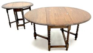 Early 20th century oak barley twist gateleg dining table (W156cm