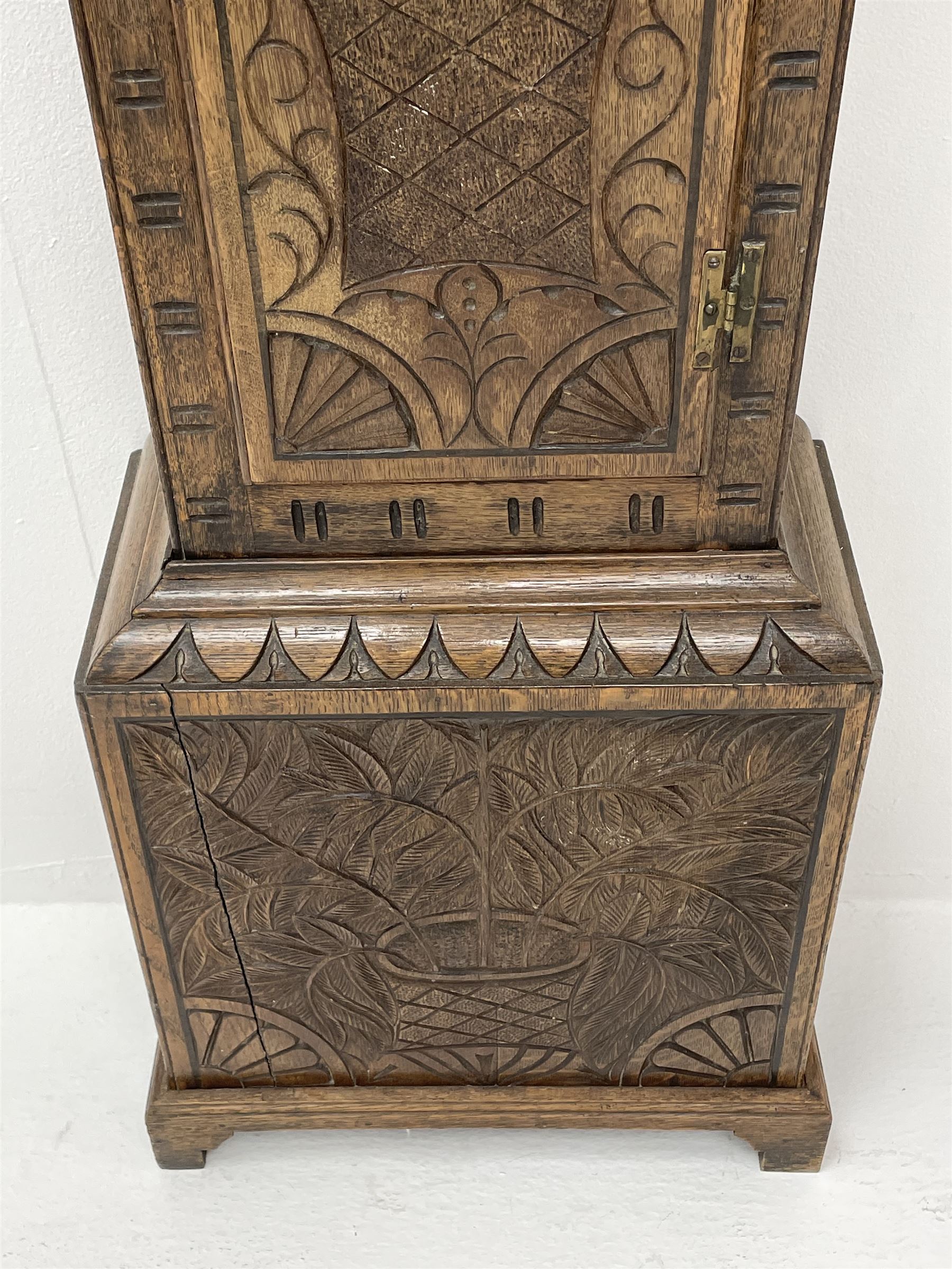 19th century carved oak longcase clock - Image 7 of 10