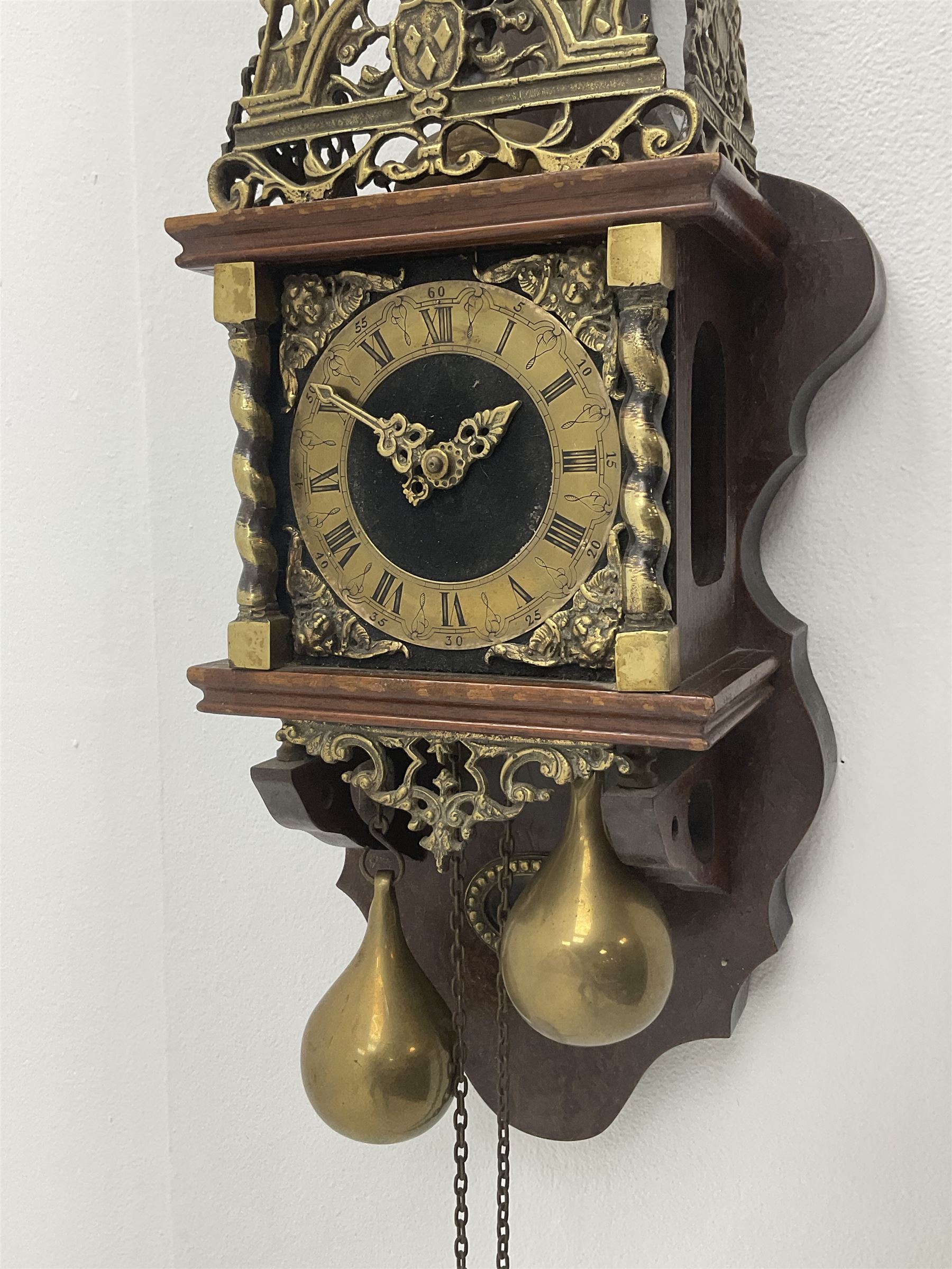 Late 20th century Dutch style figural wall clock in walnut case - Image 3 of 4