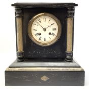 Victorian black slate and marble mantel clock