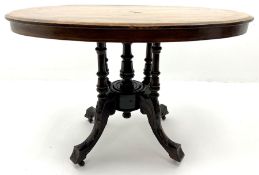 Edwardian inlaid walnut oval pedestal salon table