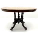 Edwardian inlaid walnut oval pedestal salon table