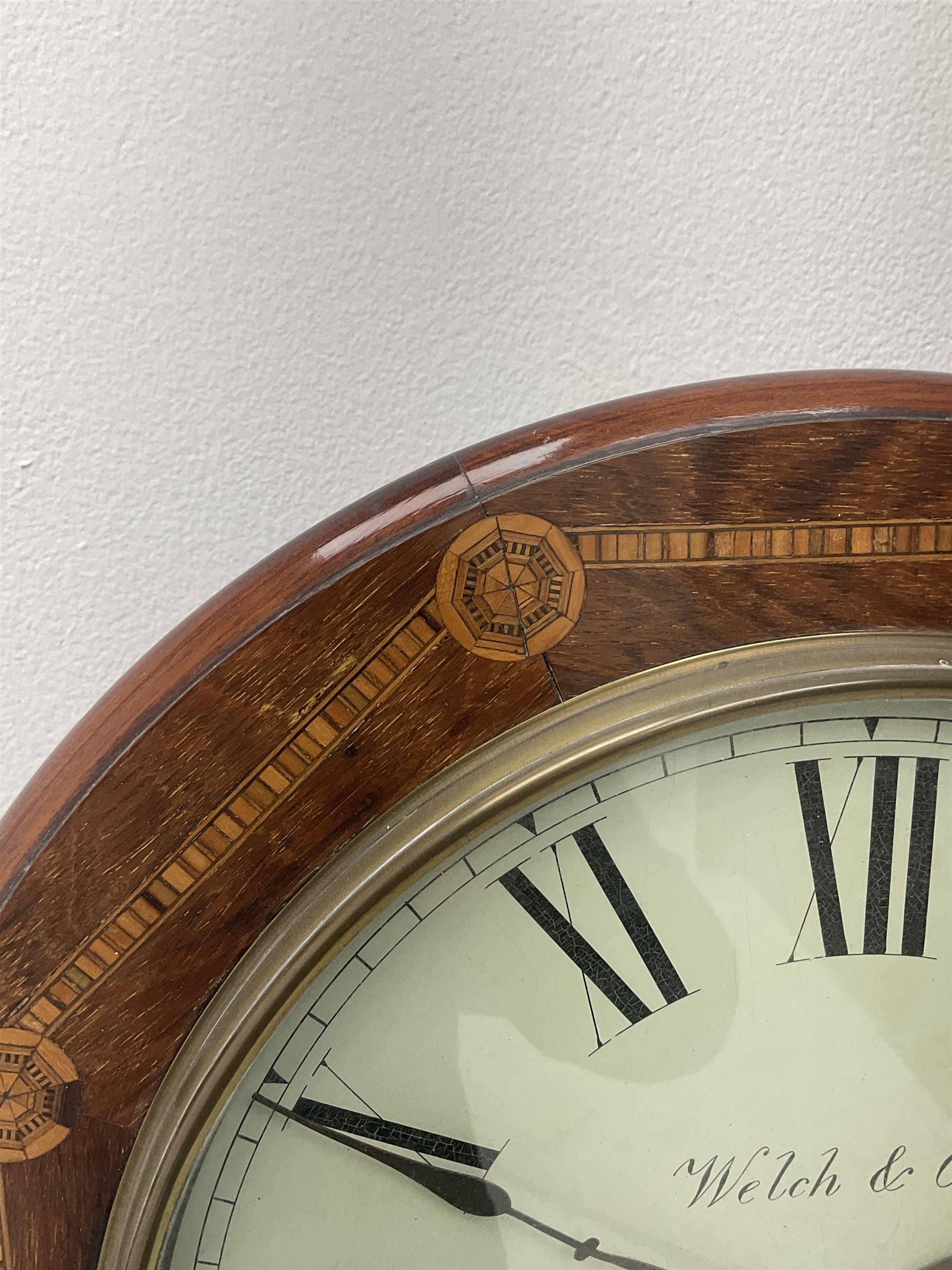 19th century inlaid rosewood drop dial wall clock - Image 4 of 4