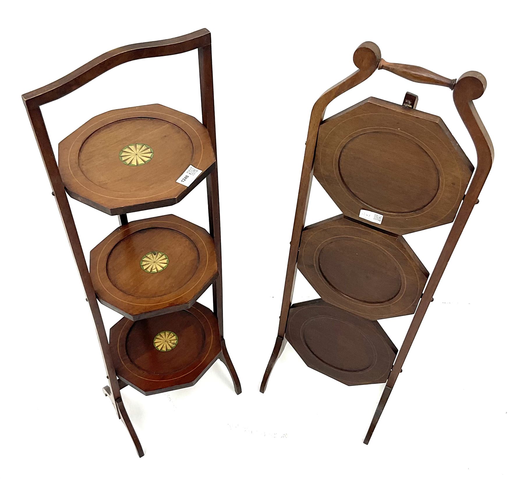 Two early 20th century mahogany three tier folding cake stands - Image 2 of 2