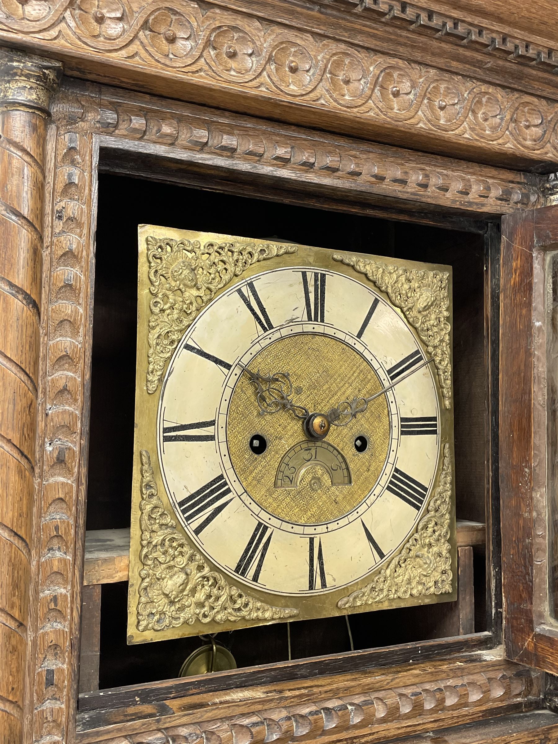 19th century carved oak longcase clock - Image 5 of 10