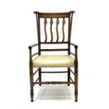 Early 20th century Arts and Crafts style fruitwood elbow chair