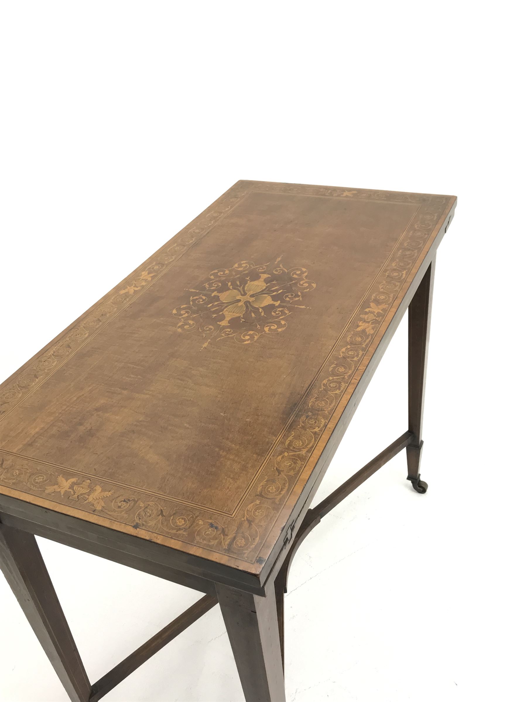 Edwardian walnut and mahogany Sheraton revival card table - Image 2 of 5