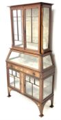 Art Nouveau inlaid mahogany bijouterie display cabinet
