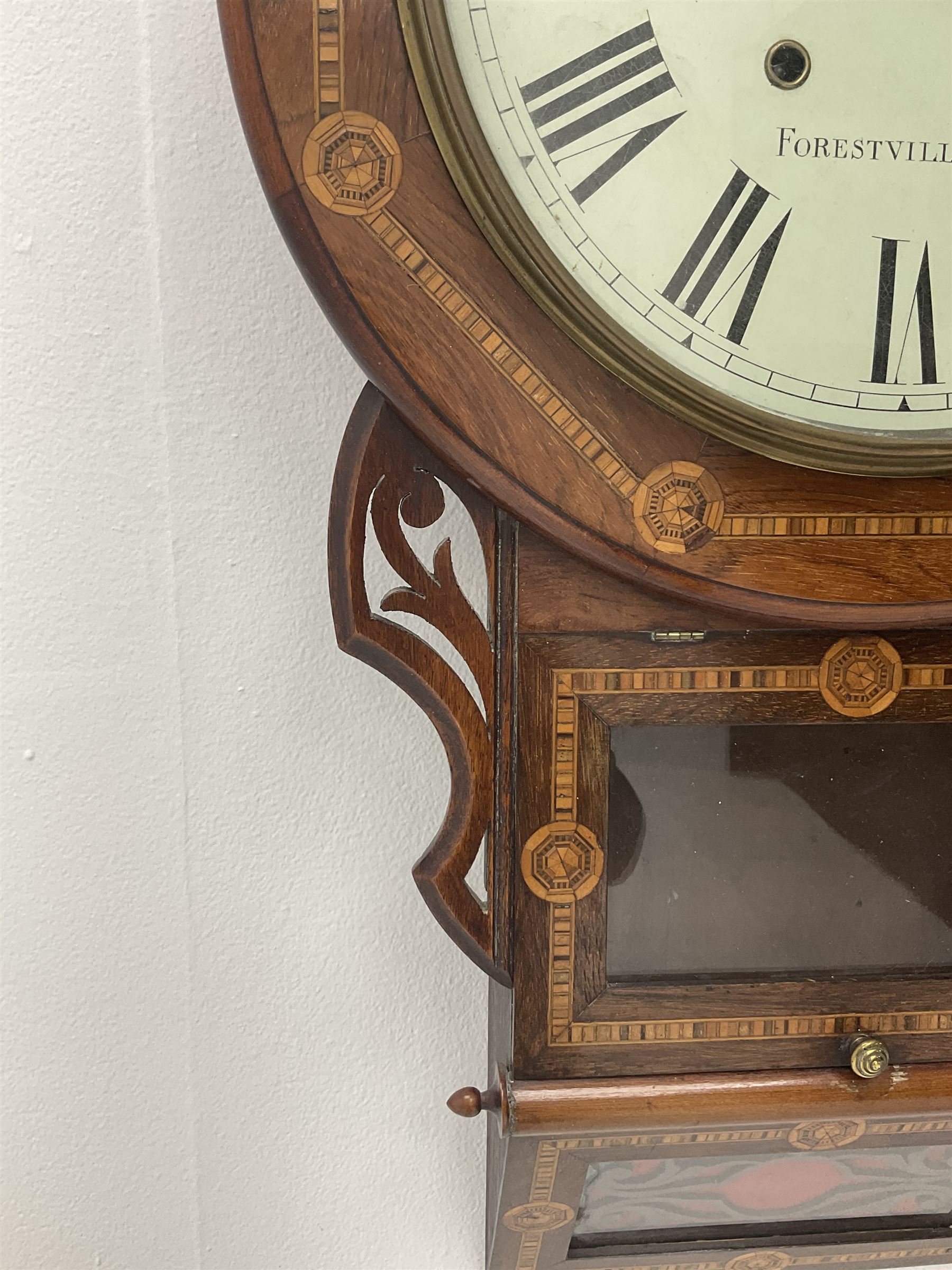 19th century inlaid rosewood drop dial wall clock - Image 2 of 4