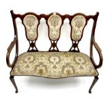 Edwardian mahogany three panel back settee