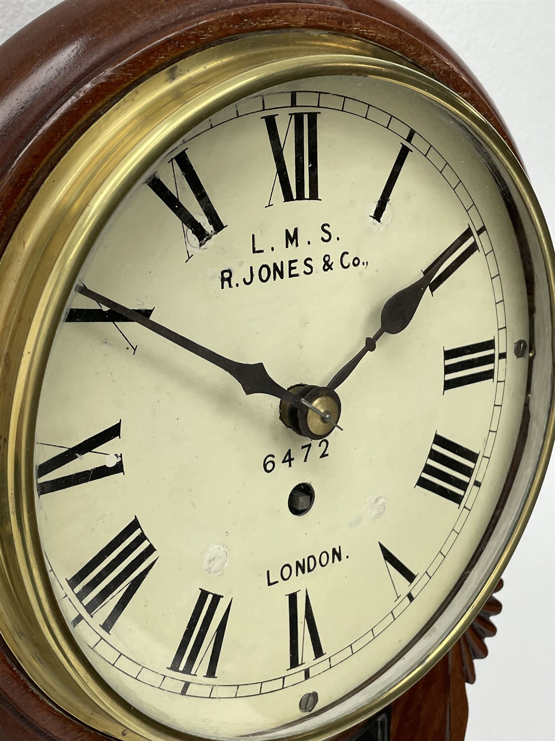 19th century and later mahogany cased LMS drop dial wall clock - Image 2 of 8