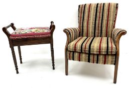 Beech framed armchair upholstered in a striped fabric