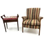 Beech framed armchair upholstered in a striped fabric