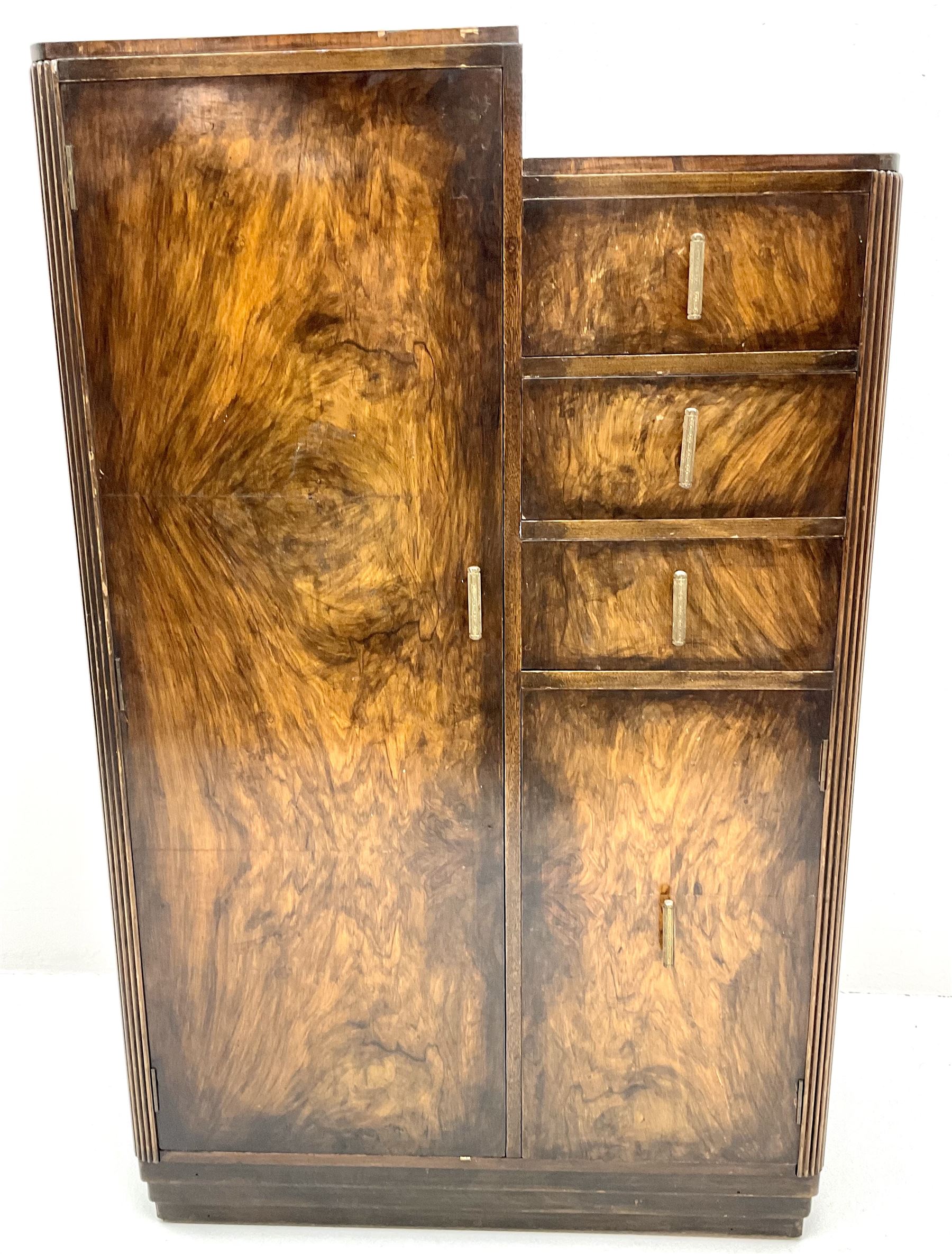 Early 20th century figured walnut Art Deco tallboy