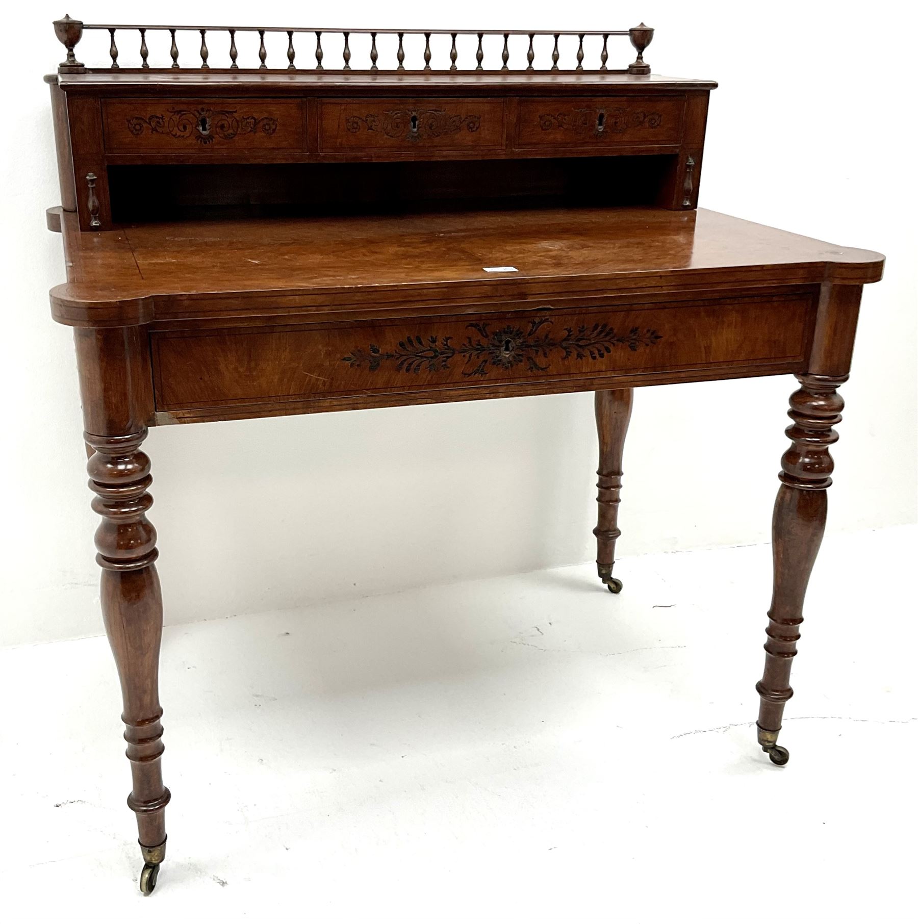 19th century inlaid grained oak writing desk