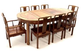 Hong Kong rosewood circular extending dining table with two leaves (W211cm