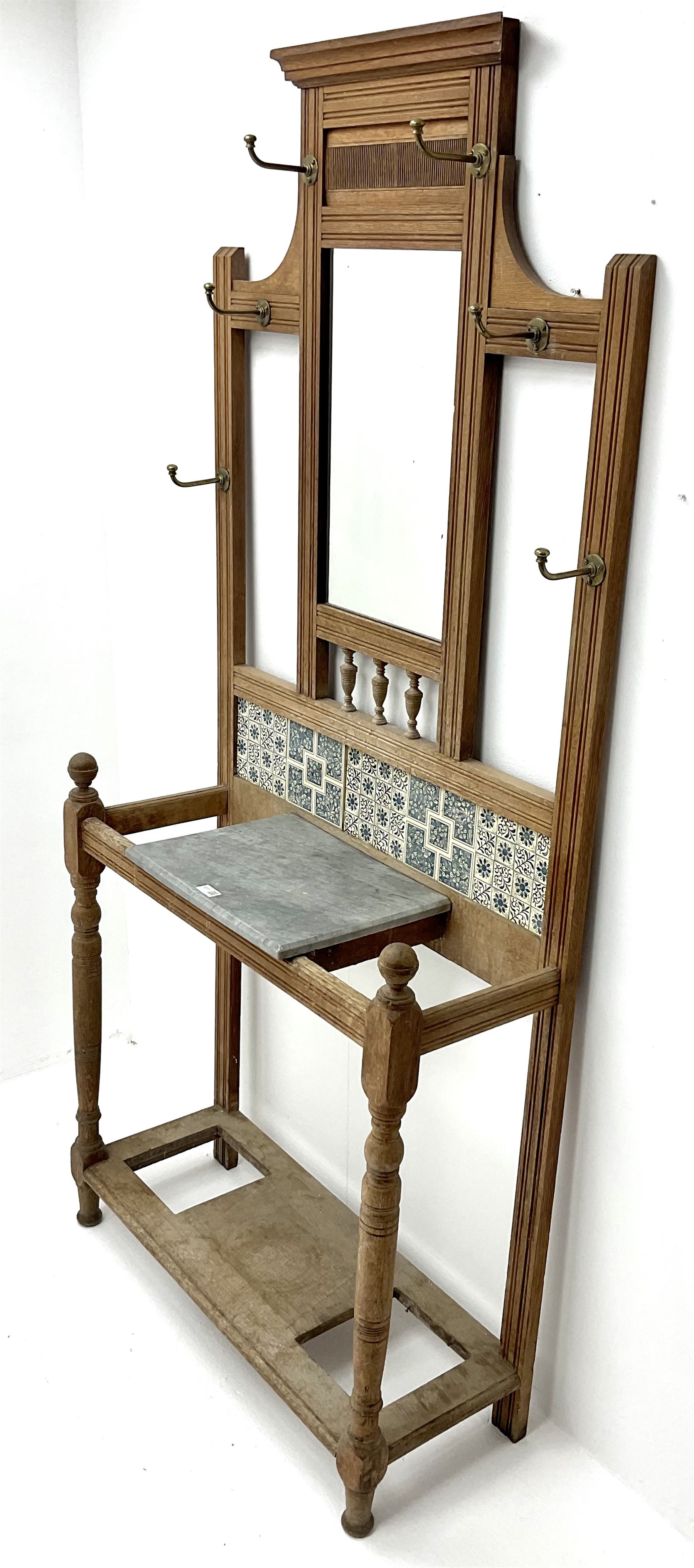 Edwardian walnut hallstand with centre mirror and tiled back - Image 2 of 4