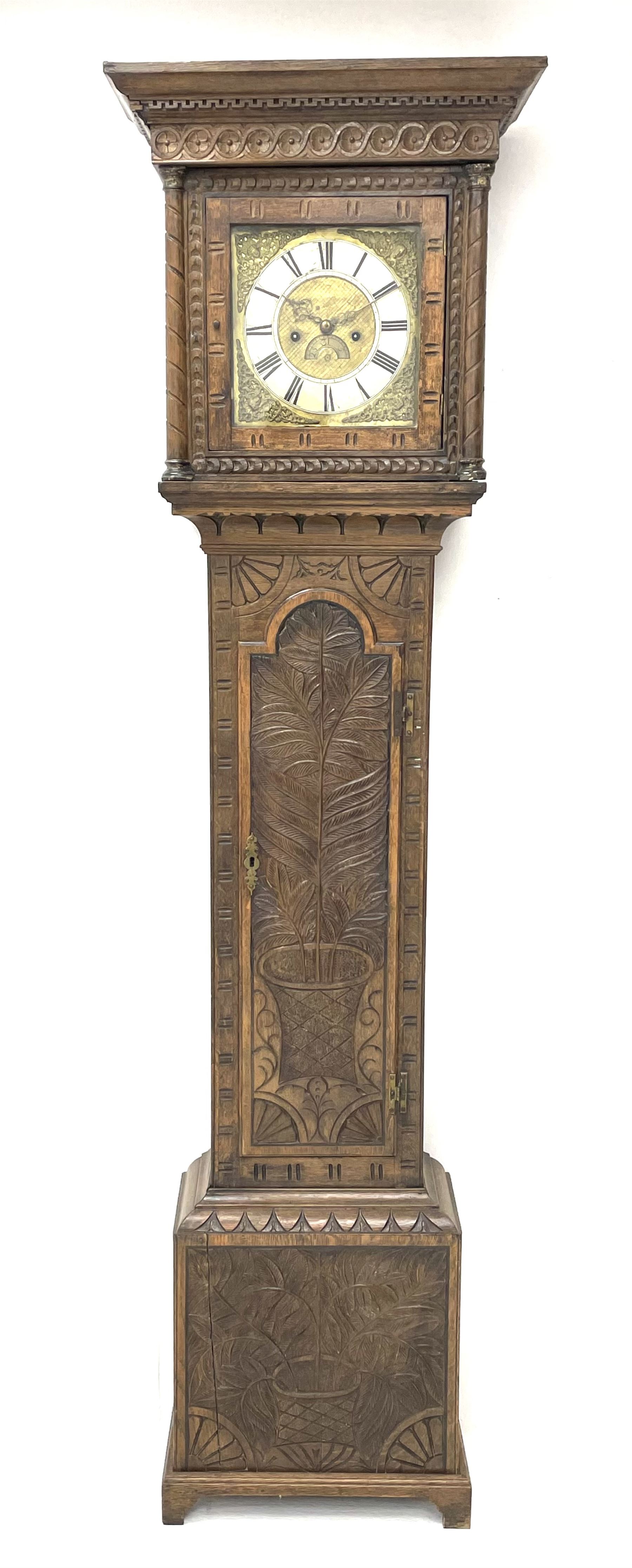 19th century carved oak longcase clock