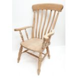 Farmhouse style beech slat back armchair