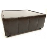 Leather upholstered coffee table inset glass top