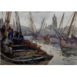 Joseph Richard Bagshawe (Staithes Group 1870-1909): Fishing Boats in Tarbert Harbour Argyle
