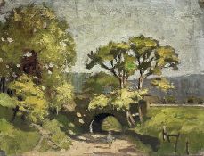 Francis G Wood (British exh.1906-1907): Sunlit Track under Bridge
