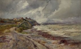 Henry Silkstone Hopwood (Staithes Group 1860-1914): Coastal scene with Figures and Cottages