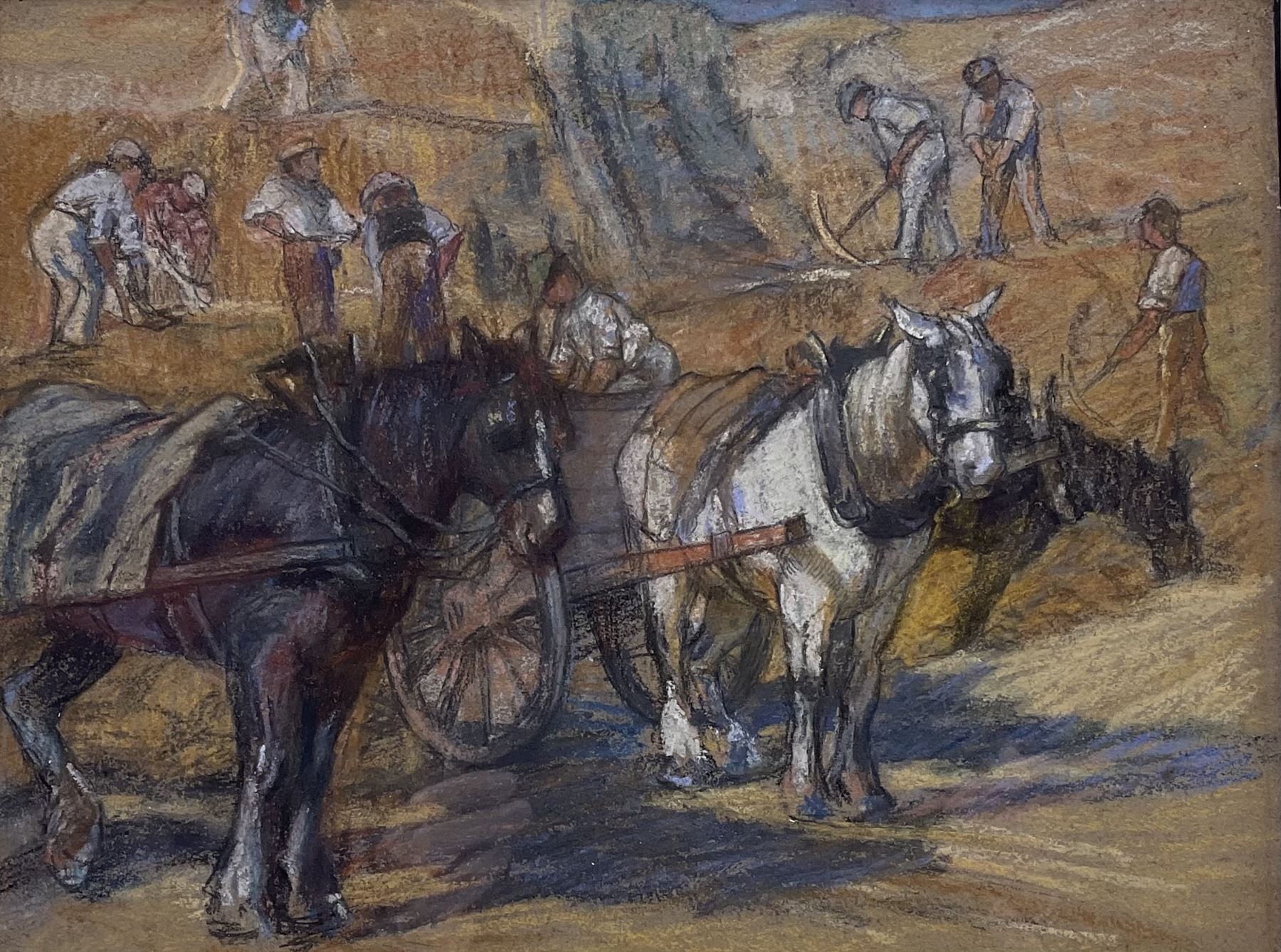 English School (Early 20th century): Workmen with Horses and Carts Quarrying Stone