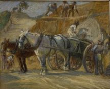 English School (Early 20th century): Workmen with Horses and Carts Quarrying Stone