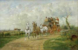 George Wright (British 1860-1942): 'The Royal Mail Crossing a Bridge'