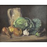 Neil Tyler (British 1945-): Still Life of Stone Jug and Vegetables