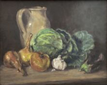 Neil Tyler (British 1945-): Still Life of Stone Jug and Vegetables