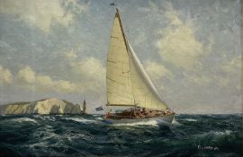 Tom Lowery (20th century): Racing Yacht 'Phylene' off the Needles Isle of Wight