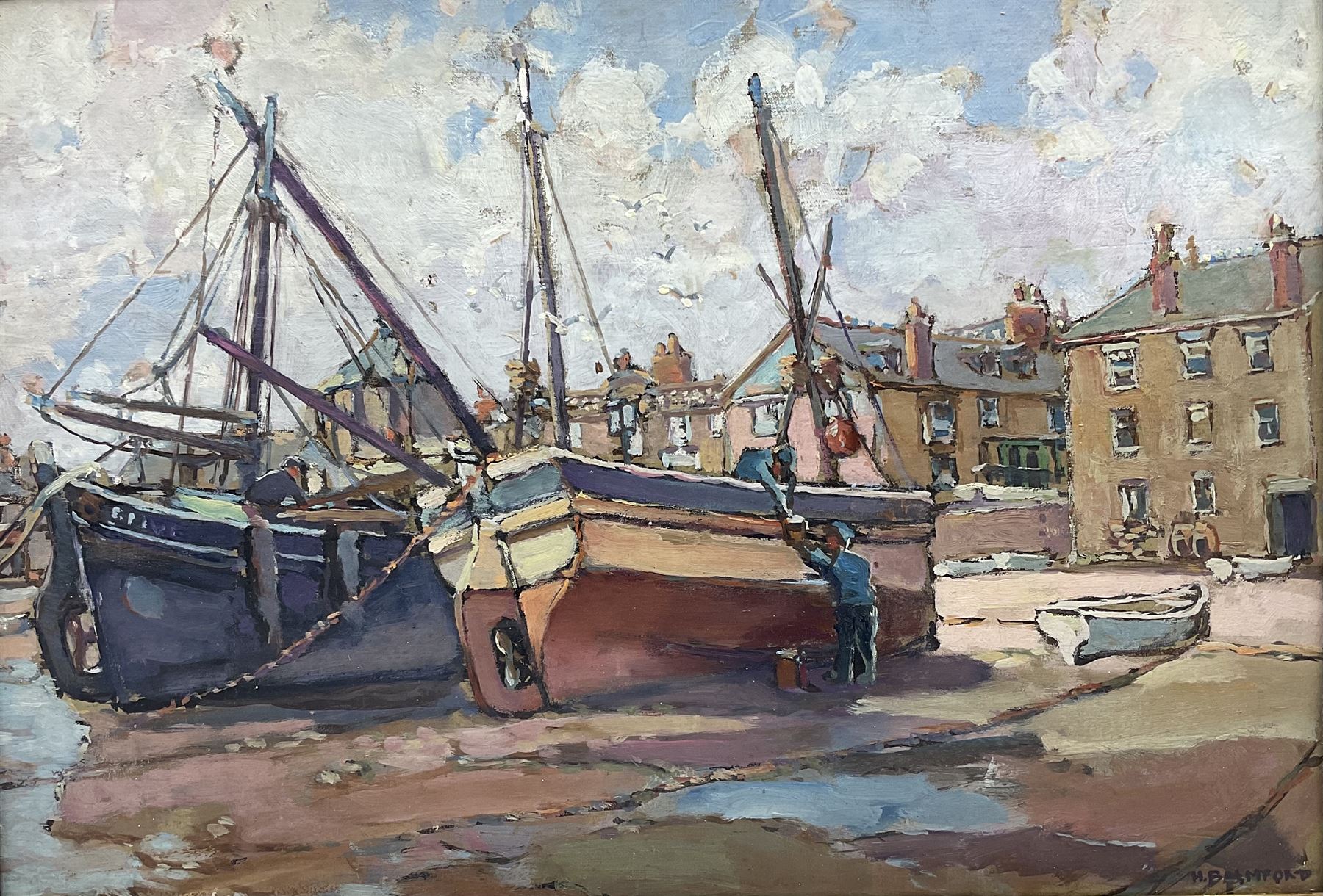 Hurst Balmford (British 1871-1950): 'St. Ives - Fishing Boats on the Wharf'