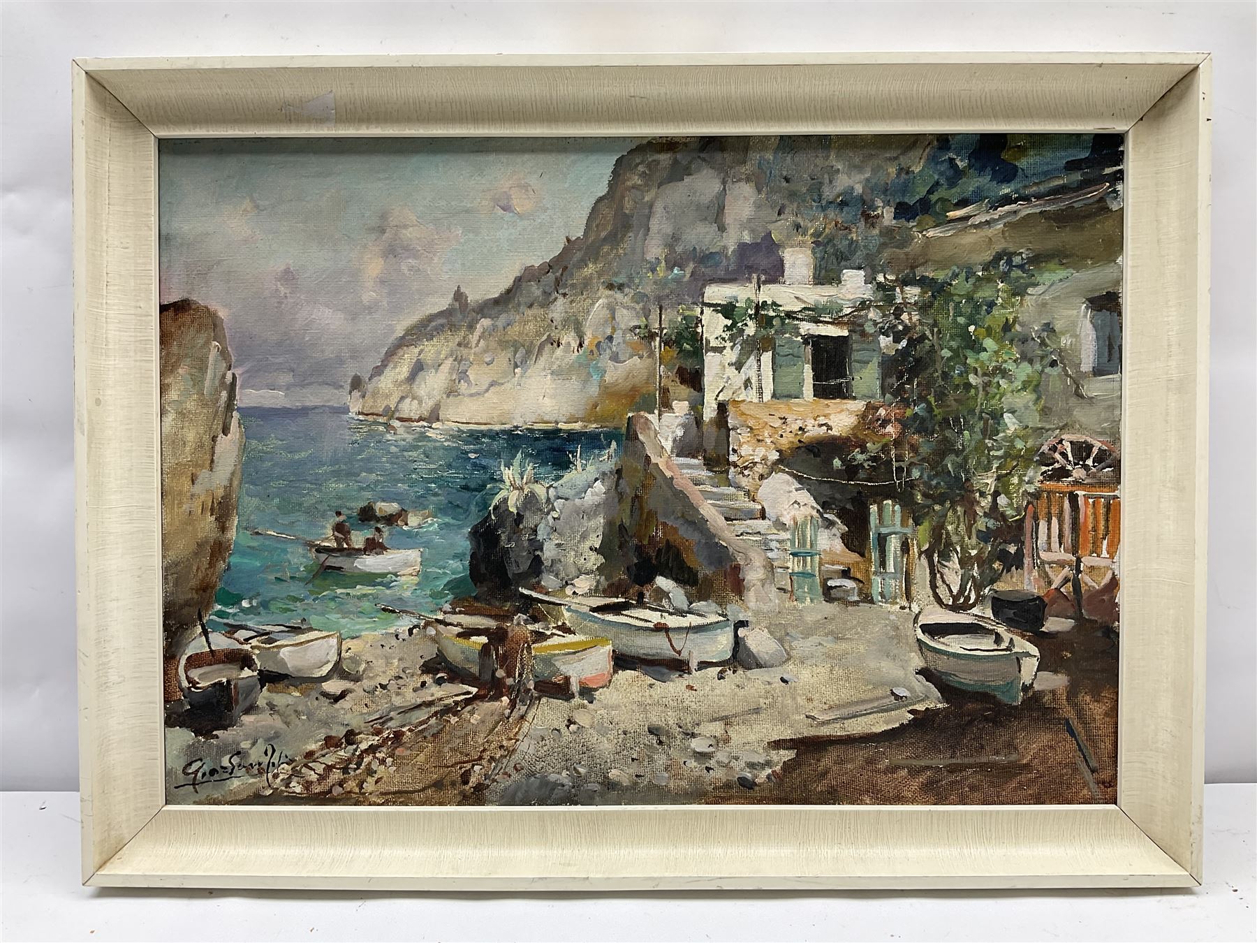 Felice Giordano (Italian 1880-1964): 'Small Harbour in Capri' - Image 2 of 5