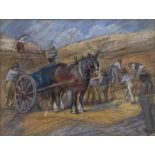 English School (Early 20th century): Workmen with Horse and Cart Quarrying Stone